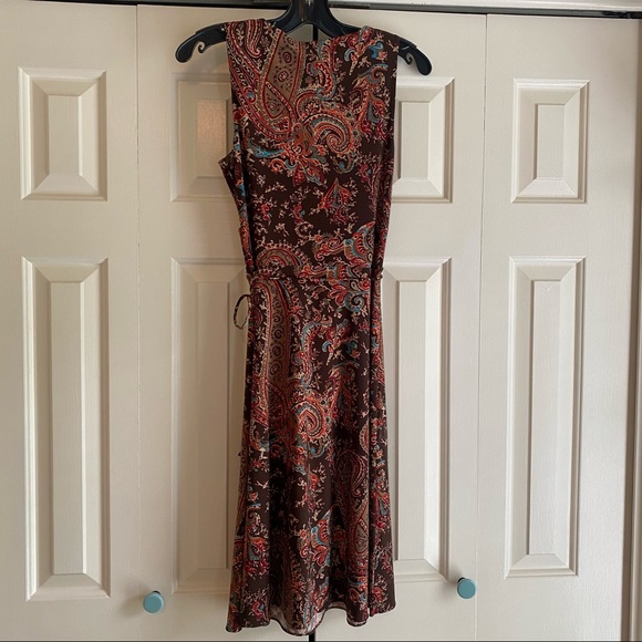 Lauren Ralph Lauren brown print faux wrap dress. Sz XS sleeveless - Picture 2 of 5